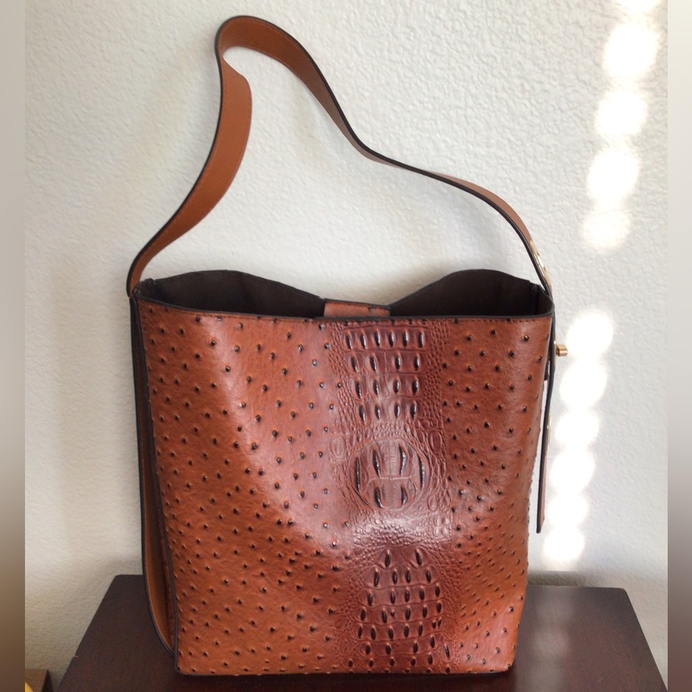 Brown Croc Embossed Vegan Leather Large Shoulder Tote Bag
